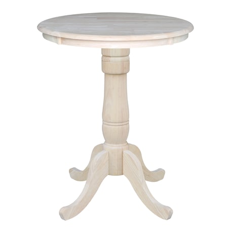 International Concepts Round 30 in Round Top Pedestal Table, 34.9 inH, Unfinished, 30 W, 30 L, 35.1 in H, Wood, Unfinished K-30RT-6B